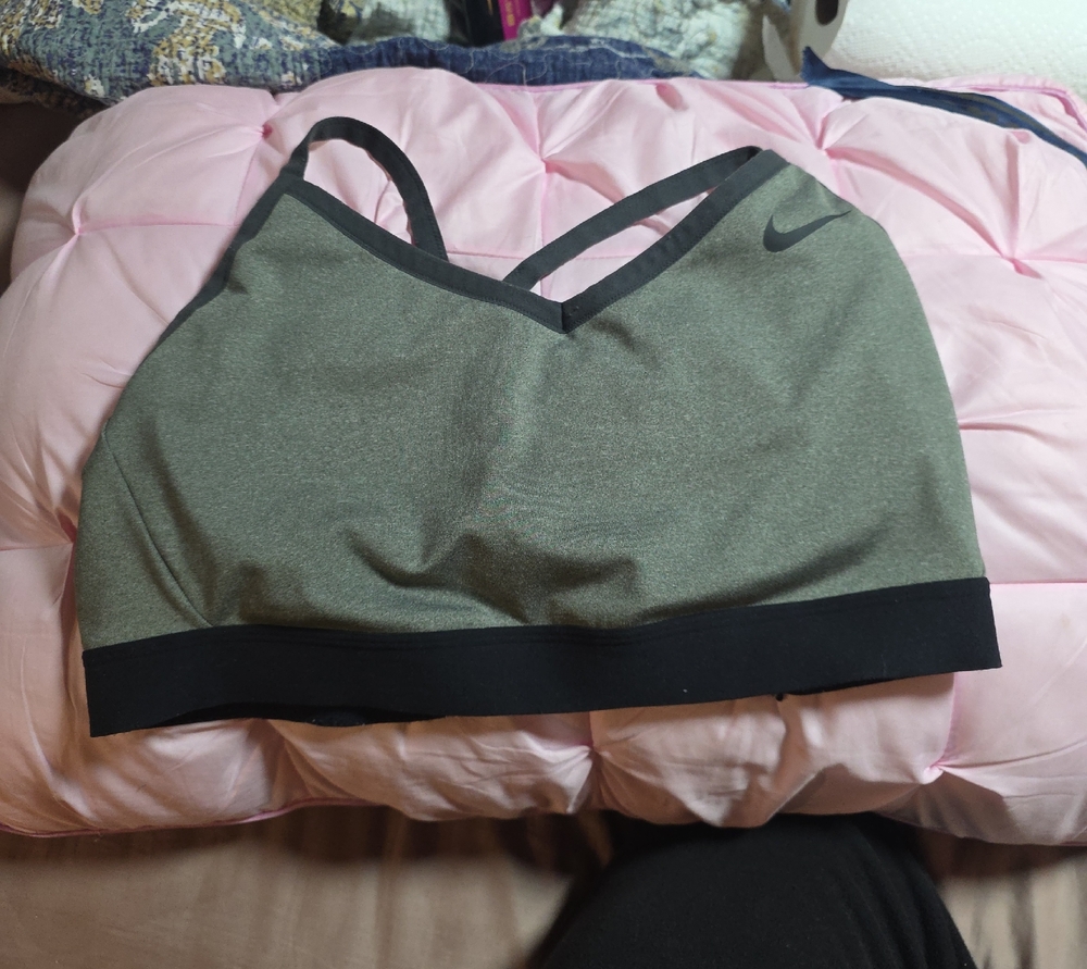Nike Women's Olive Green Sports Bra with Black Trim